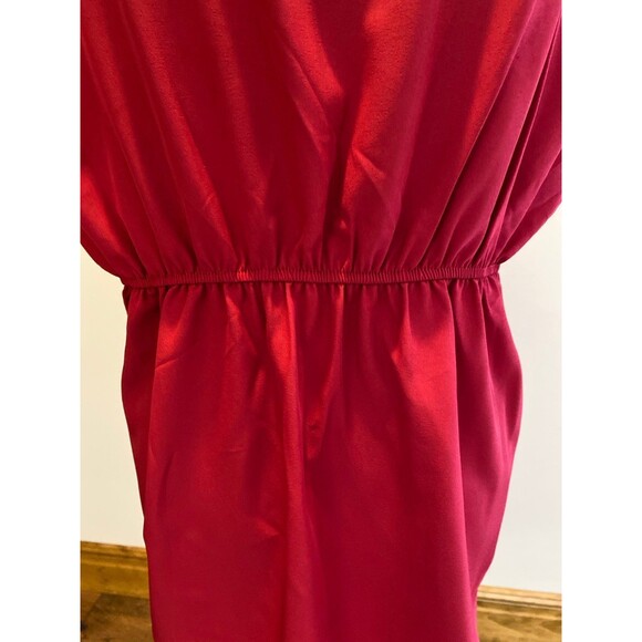 XL Red Blouse Cap Sleeves Faux Wrap Top Asymmetrical Hem V Neck Elastic Waist - Picture 5 of 10